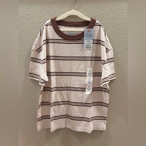 Cat & Jack Cream and Brown Striped Short Sleeve Tee